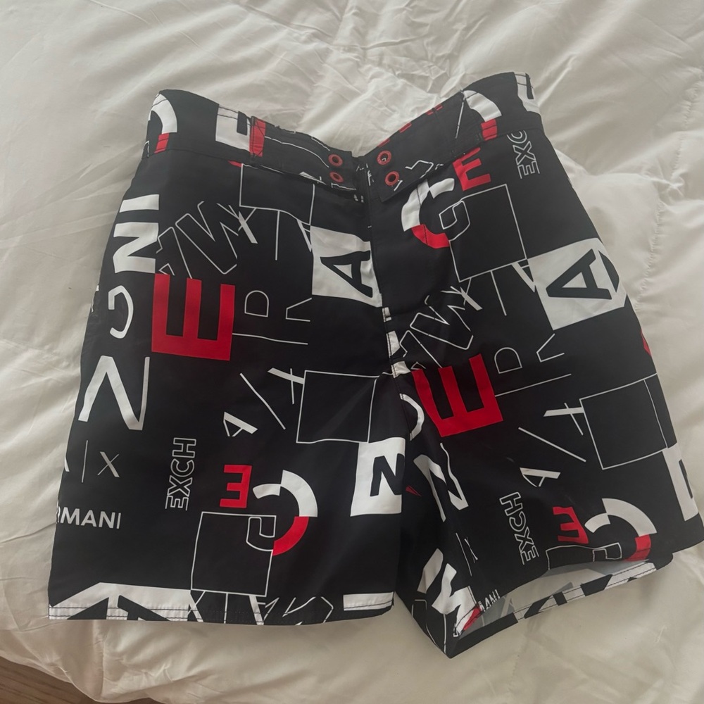 Armani Exchange Black, White & Red Graphic Swim Shorts